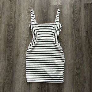 Iris Black and White Striped Midi Dress